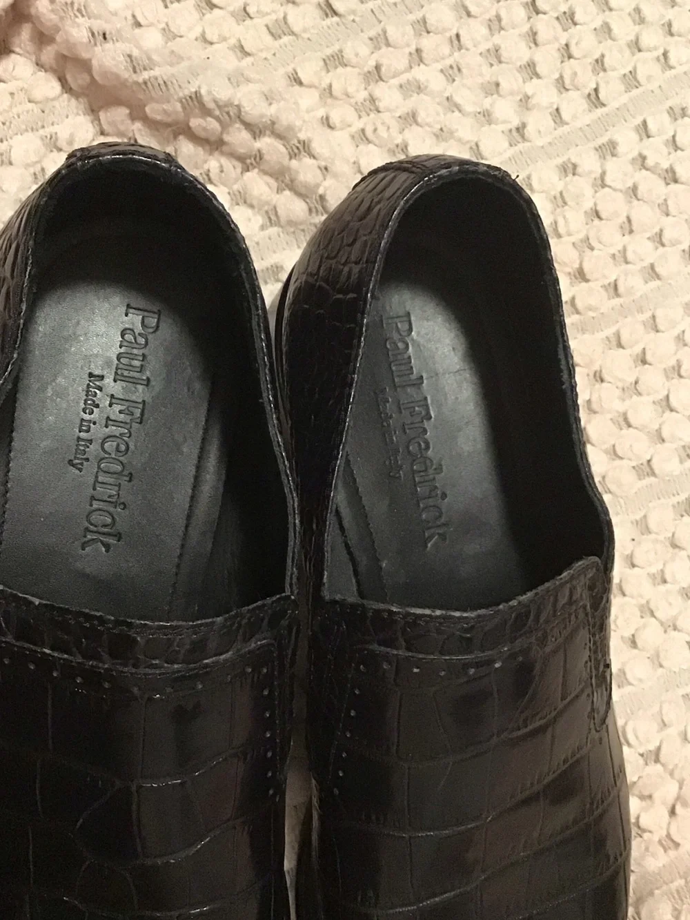 Paul Fredrick Black Croc-Embossed Leather Slip-On Loafers
